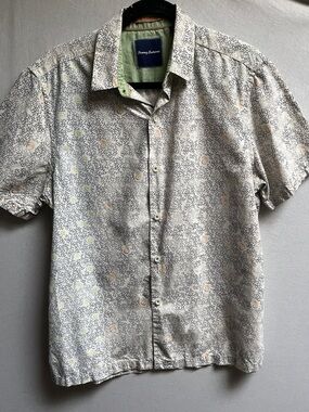 Tommy Bahama Blue Silk Cotton Blend Relaxed Short Sleeve Button Up Shirt S